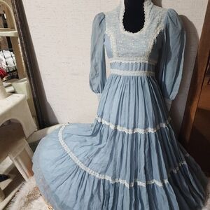 Gunne Sax Vintage Blue Lace Trim Dress